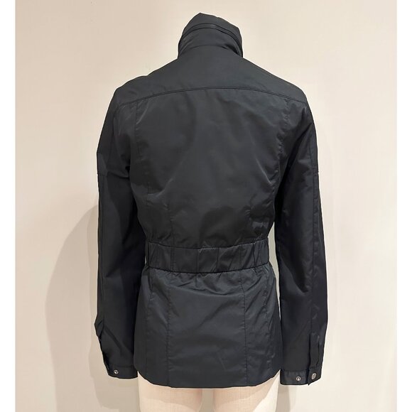 Black Casual Jacket Womans Size Small Full Zip Hidden Hood Elastic Waist - Picture 4 of 11